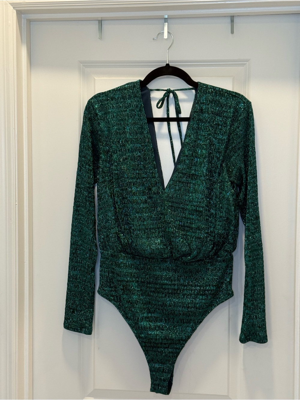 Buckle Emerald Green Long-Sleeve V-Neck Bodysuit